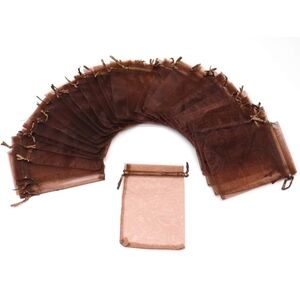 50 Brown Drawstring Sheer Organza Bags 4x6